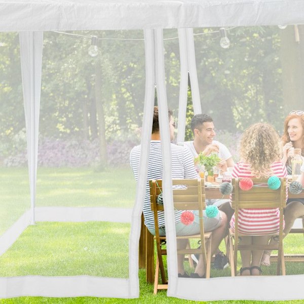 Relaxdays Myggnät för pergola 3 x 3 m, 2 sidopartier, dragkedja, rem, 12 m, XL, vit Vit