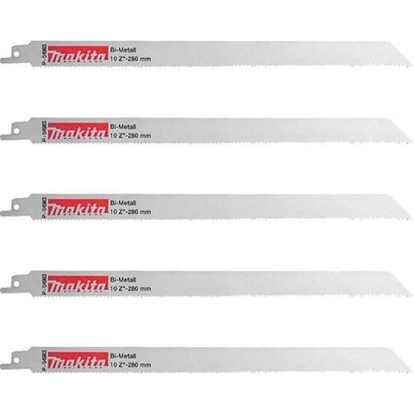 Set med 5 flexibla MAKITA P-04983 Bi-Metal sabelsågblad för stål och rostfritt stål (3,5 till 5 mm)