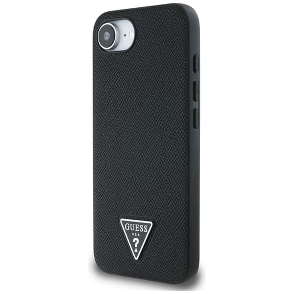 Coque Guess Grained PU Triangle Logo MagSafe för iPhone 16e - Svart Svart