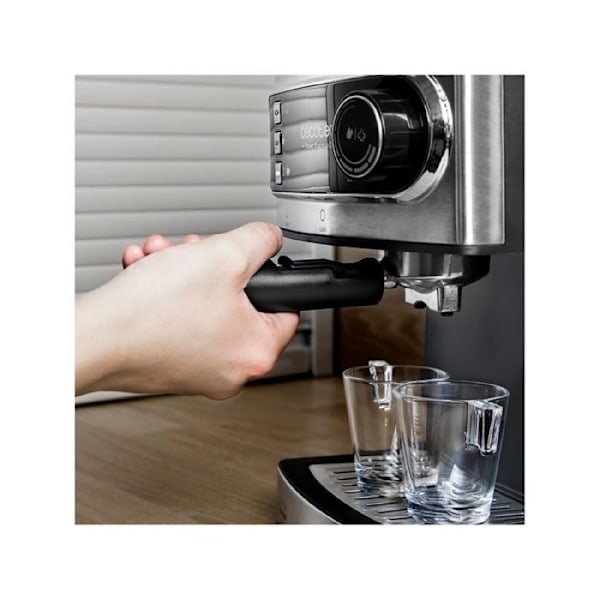 Kaffemaskin Cecotec Espresso Power Espresso 20. Tryck 20 bar, 1,5 L tank, Dubbel utgångsarm, Ångmunstycke, Bricka Rostfritt stål och svart