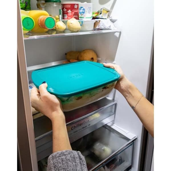 Set med 3 skålar med lock - PYREX - Cook & Store - Glas - Rektangulär - 0,4/1,1/2,5 L klar och blå