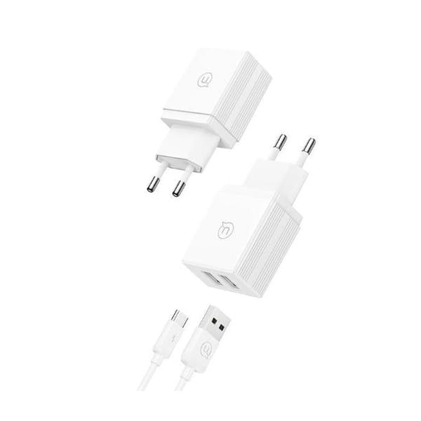 Laddare - USAMS - 2xUSB-A - USB-C-kabel - Snabbladdning PD3.0 - Vit Vit