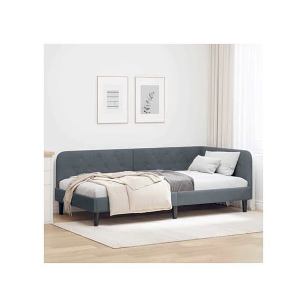 Vinkelsängram i sammet - vidaXL - Mörkgrå - 90x200 cm - L-formad design - Mångsidig säng-soffa - Ribbram Mörkgrå