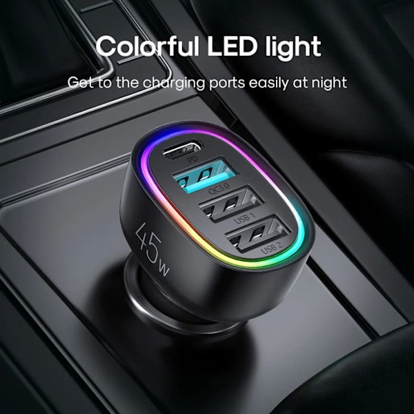 Automatisk laddare 3x USB, Typ-C, snabbladdning, 45 W - JoyRoom (JR-CL09) - Svart