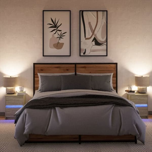 vidaXL Sängbord och LED-lampor 2 st ek sonoma 852038