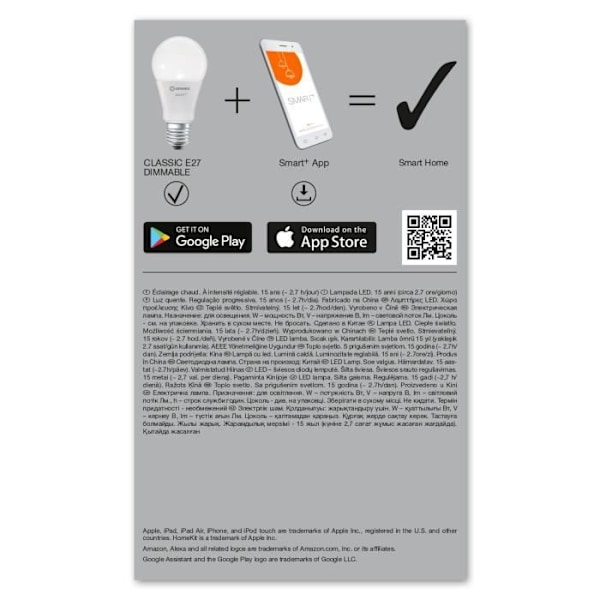 LEDVANCE BTE1 Smart+ WIFI STANDARD FROSTAD 60W E27 VARIABLE POWER-lampa