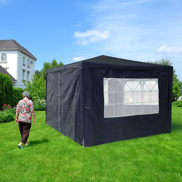 Relaxdays Sidepanel för paviljong, set om 4, 2x3 m, sidopaneler med fönster och blixtlås, blå blå, transparent, vit