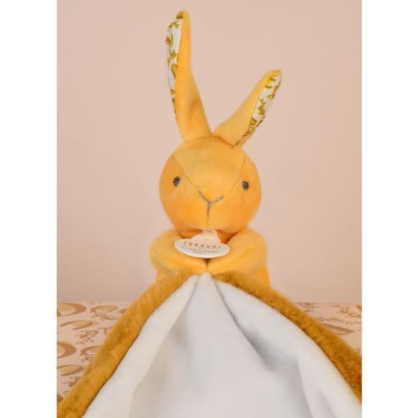 Doudou näsduk Kanin - 10 cm - Senapsgul Grå/gul