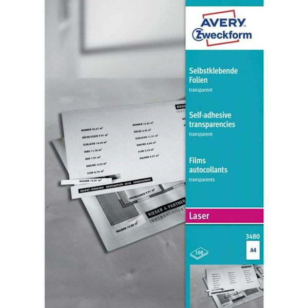Avery-Zweckform 3480 3480 självhäftande film A4 färglaserskrivare, laserskrivare, färgkopieringsmaskin, foto