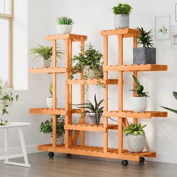 vidaXL Blomsterställ med hjul 110x25x115 cm Solid Gran Wood 362860