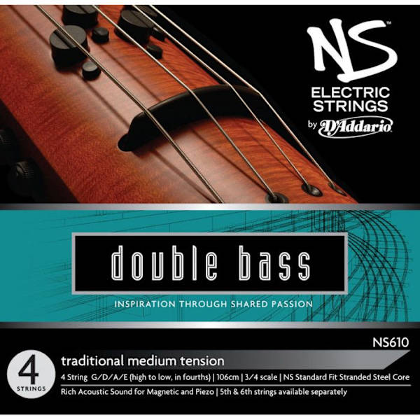 D'Addario NS Elektrisk traditionell bassträngsats 3/4 Medium gauge UK Import