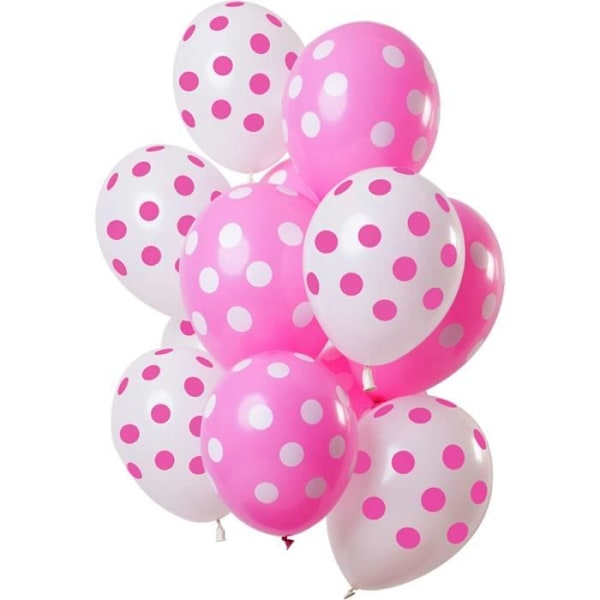 Folat ballonger Dots 30 cm latex vit/rosa 12 stycken