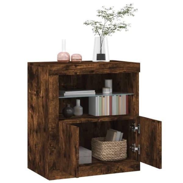 vidaXL Buffé med LED-lampor rökt ek 60,5x37x67 cm 836620