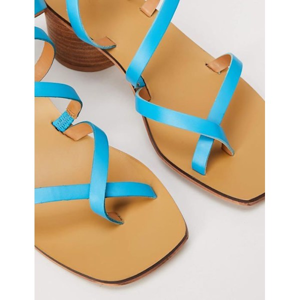 Sandal - barfota Hitta. - R3092Turkos - Damsandaler med strappy rund klack i läder med öppen tå Blå - Turkos 40