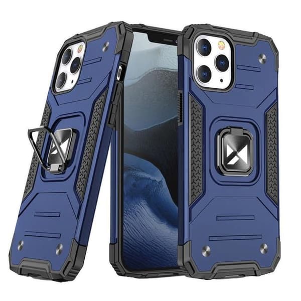 Förstärkt skyddsskal + magnetiskt stativ för iPhone 13 mini Ring Armor blå