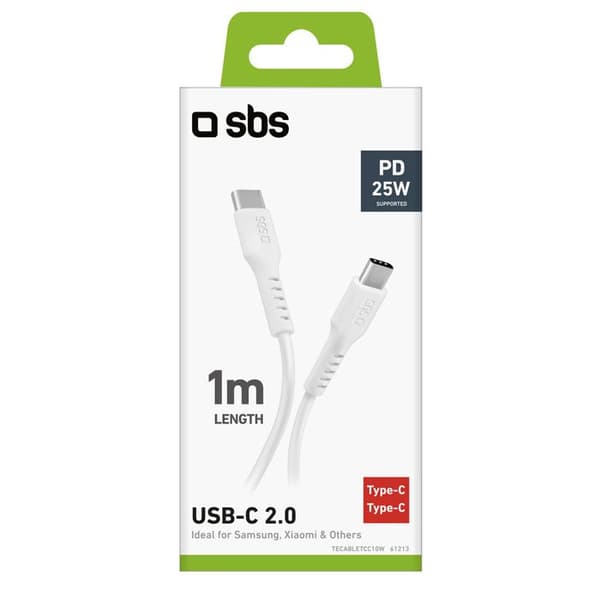 USB-C-kabel - SBS - TECABLETCC10W - 25 W PD - 1 m - Vit