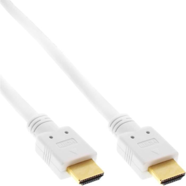 HDMI-kabel InLine®, HDMI-High Speed med Ethernet, Premium, Hane / Hane, vit / guld, 1,5 m