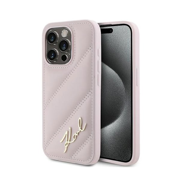 Karl Lagerfeld Diagonal Quilted Script - Fodral för iPhone 15 Pro Max (Rosa) Rosa