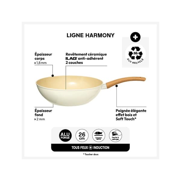 Wok "Harmoni" D28cm i smidd aluminium beige beige
