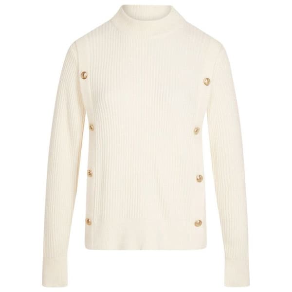 Pull FEMME MORGAN med långärmar och hög krage i ecru ribbat material Vit XL