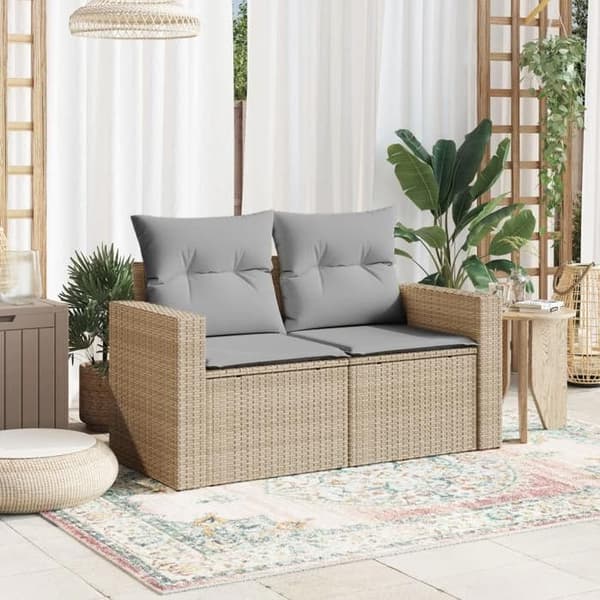 vidaXL Sofaset för trädgård med kuddar 2 platser beige flätad harts 366105