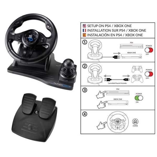 Racing ratt - SUPERDRIVE - GS550 - Med pedal - Växelspak - Vibrationer - Multi-plattformar Svart