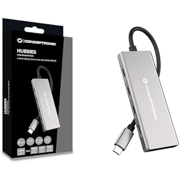 CONCEPTRONIC HUBBIES17G Hub 7 portar USB 3.2 Gen 2, 10 Gbps, USB-C x 4, USB-A x 3, 100 W USB PD, aluminiumhölje