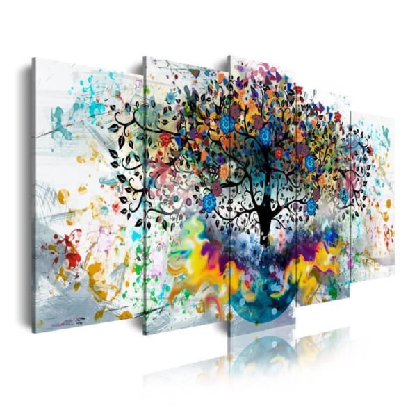 DekoArte - Modern Canvas Print | Dekoration till vardagsrummet eller sovrummet | Färgglada träd på vit bakgrund | 5 st 150x80cm