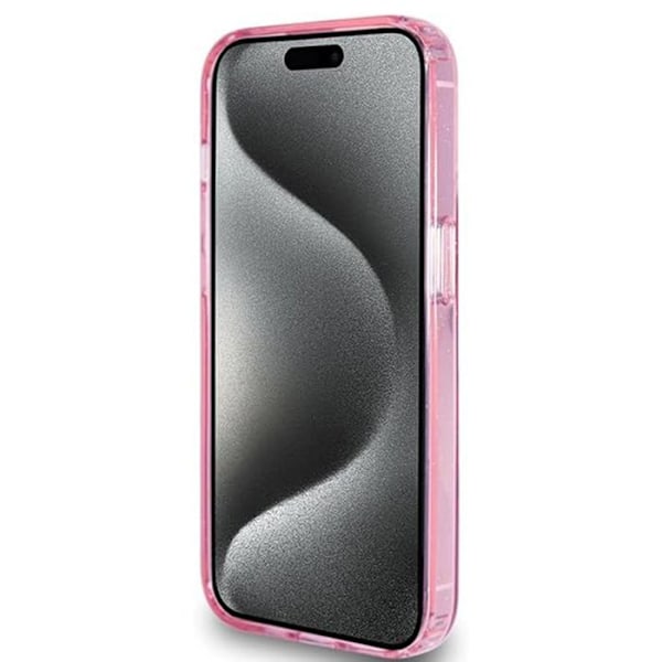 Coque för iPhone 15 Pro - Guess Ring Stand Script Glitter MagSafe (GUHMP15LHRSGSP) - Rosa