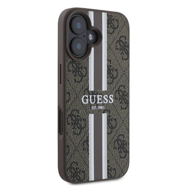 Coque för iPhone 16 - Guess Hardcase 4G Randigt Tryck MagSafe (GUHMP16SP4RPSW) - Brun
