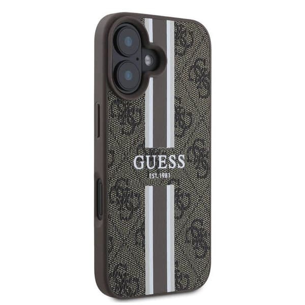 Coque Guess Hardcase 4G Printed Stripes MagSafe för iPhone 16 - Brun Brun