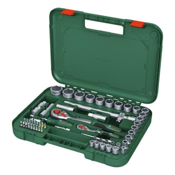 Bosch Set med 57 hävarmar 1/4" + 1/2" (för olika gör-det-själv-projekt; 55 tillbehör; hög vridmoment; Softgrip; transportväska)