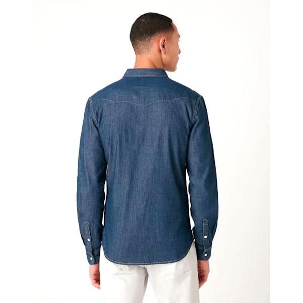 Western Skjorta - Wrangler - Blå Denim - Slim - Långa Ärmar - 100% Bomull Blå jag