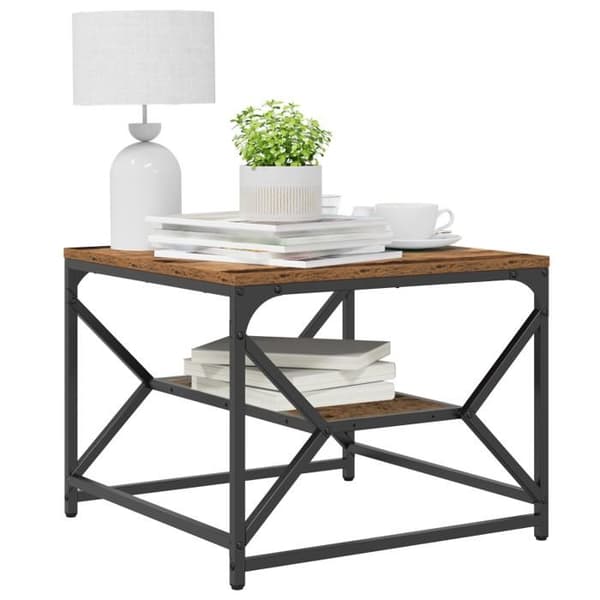 Lågt bord - Åldrat trä - 51x50x40 cm - Rektangulär - Matt finish Brun
