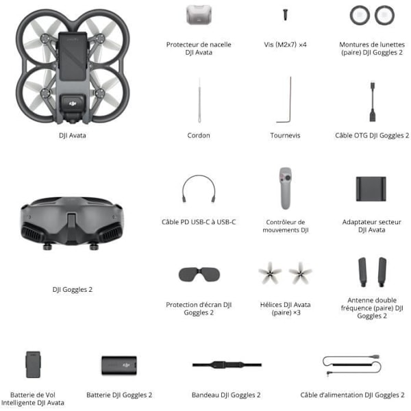 DJI Avata Pro-View Combo Drone - 4K 50fps och 60fps kamera - Google 2 FPV Headset - Svart Svart