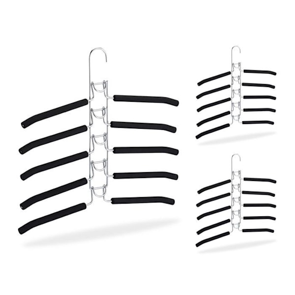 Relaxdays multipelhängare, 3-pack, 5 i 1 byxställ, platsbesparande, halkfri, garderob, silver/svart silver, svart