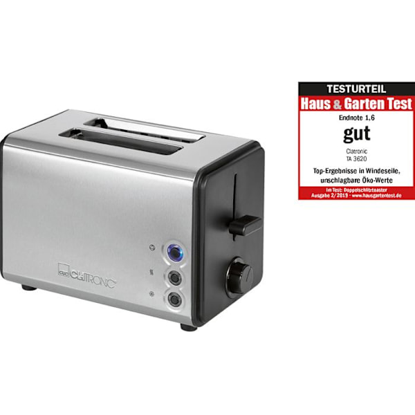 2-skiva brödrost - Clatronic - TA 3620 - Rostfritt stål - 750-850 W - Kontinuerlig bryningsjustering Rostfritt stål