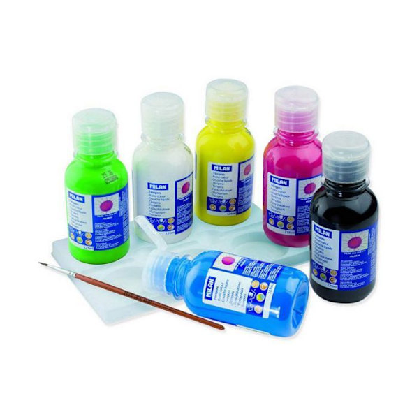 Milan gouachefärg - 3406 - Kartong med 6 flaskor gouache à 125 ml olika färger