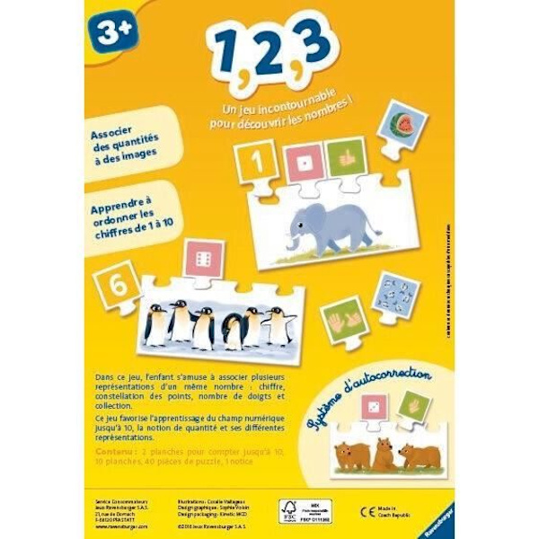 1, 2, 3 - Pedagogiskt spel - Lära sig siffror - Ravensburger - Från 3 år Flerfärgad