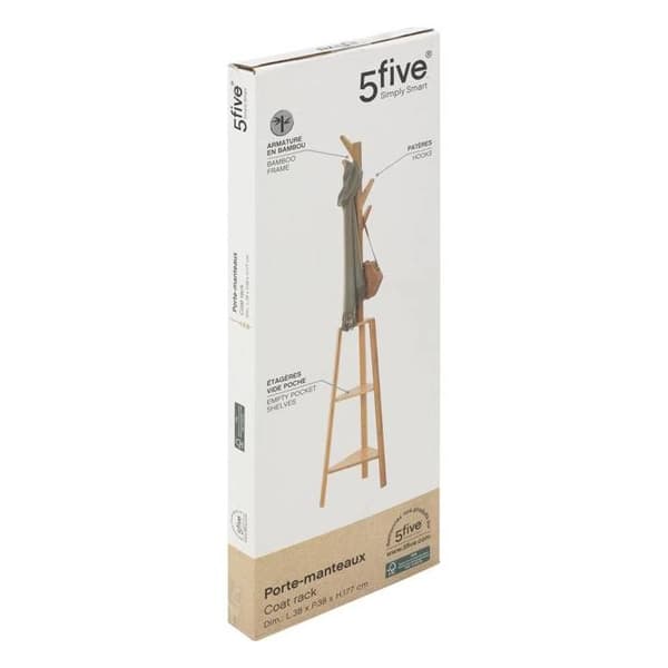 5five - klädhängare 4 krokar bambu 3 hyllor beige