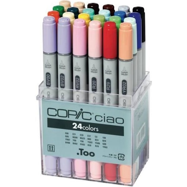 Markörer - Copic - Ciao - Set med 24 - Dubbel spets - Flerfärgad Flerfärgad