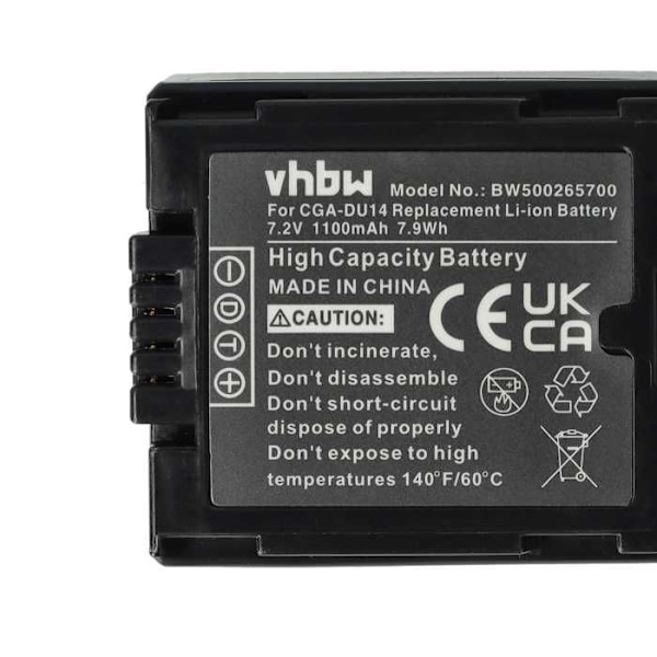 1100mAh (7,2V) LI-ION-batteri kompatibelt för PANASONIC ersätter CGA-DU07 - CGA-DU14 - CGA-DU21 - CGR-DU06 - VW-VB070 - VW-VBD14...