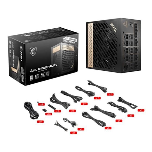 Strömförsörjning PC - MSI - 306-7ZP4A11-CE0 - MEG Ai1300P PCIE5 - ATX 3.0 - 80Plus PLATINUM