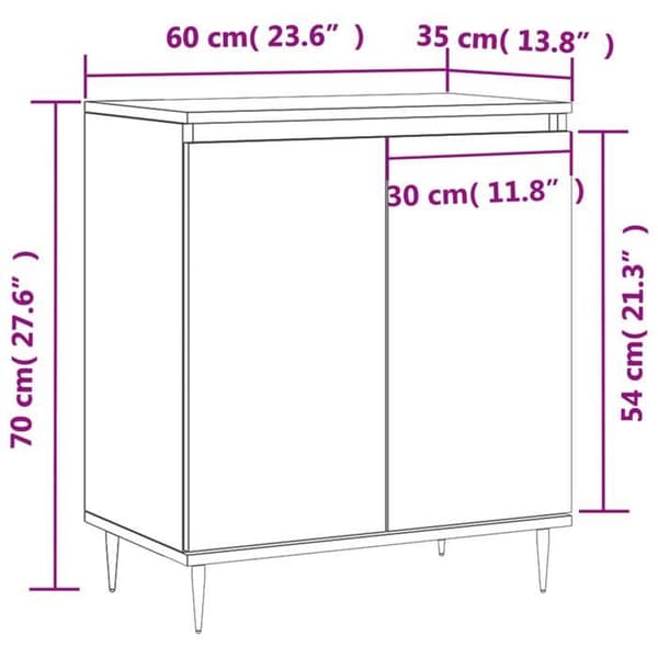 vidaXL Buffé Vit 60x35x70 cm Ingenjörsträ 827148