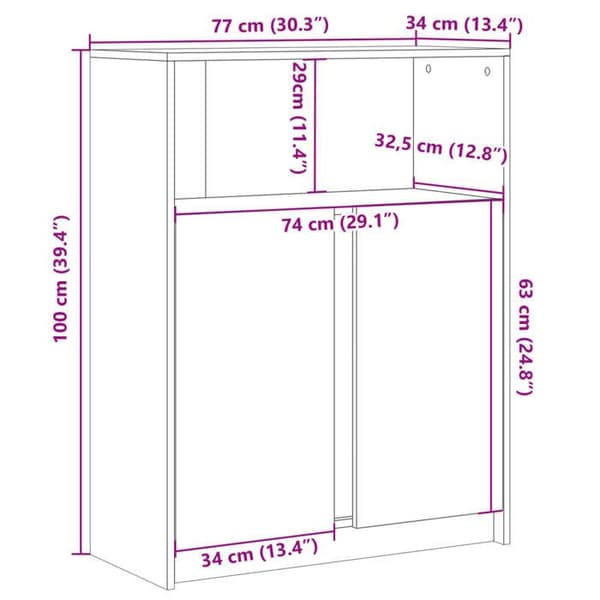 vidaXL Buffé med LED vit 77x34x100 cm ingenjörsträ 852145