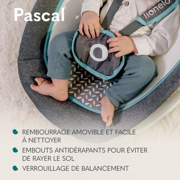 Balansäng Transat LIONELO Pascal - 12 melodier - Vibrationer - Kompakt hopfällning - Grå - Blå Grå, vit, turkos