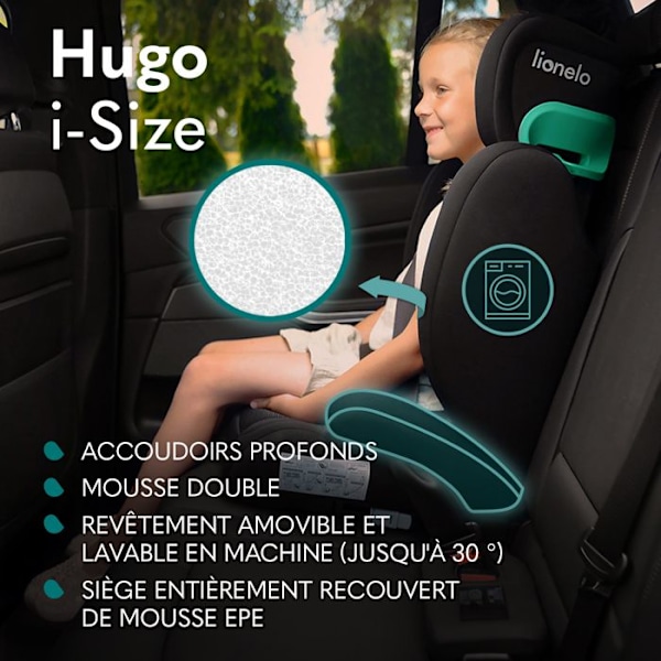 Bilstol för spädbarn LIONELO Hugo i-Size - ISOFIX - 100-150 cm - Grupp 2/3 - Höjdjusterbart nackstöd - Svart Svart