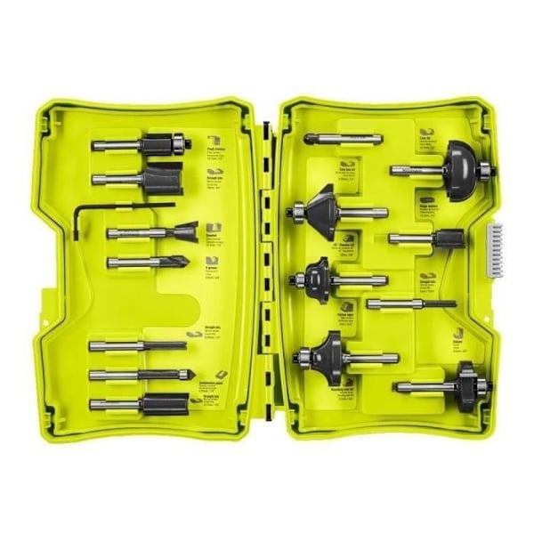 RYOBI - Låda med 15 st brokiga jordgubbar stam diam. 6 mm + skiftnyckel för R18TR-0 / R18TR-0 / RRT1600 / ERT1400RV routrar - RAKRBS15