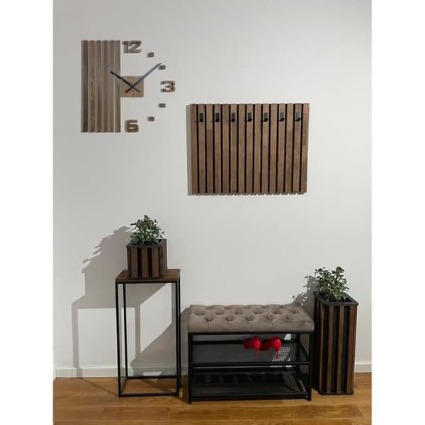 Väggklocka 3D i ek 60 cm - tyst skandinavisk design FLEXISTYLE Svarta spetsar