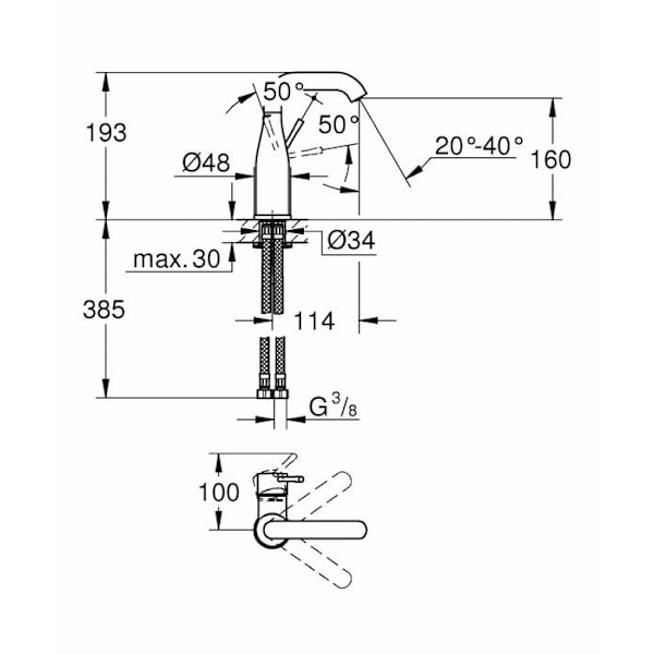 Essence tvättställsblandare - GROHE - 23463001 - Djup 114 mm - Material Metall - Färg Grå Krom